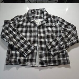 Kori Womens Plaid Open Front Jacket Black White Orange Metallic Shimmer Large